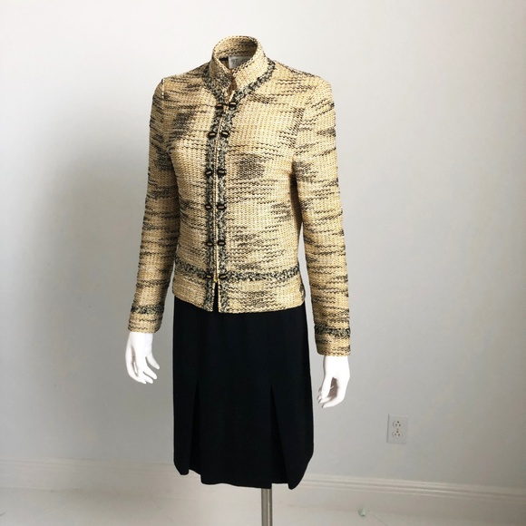 St John Marie Gray Knit Suit Jacket & Pencil Skirt 2pc Yellow Black Sz 2/6 VTG - Picture 5 of 7
